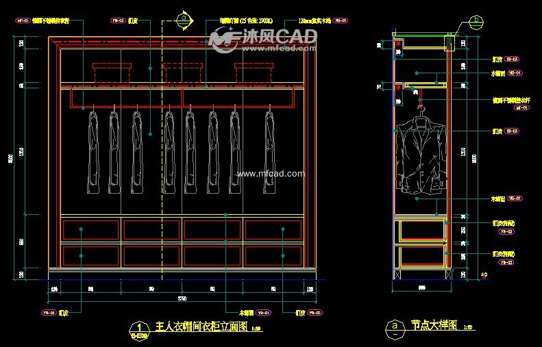 cad图纸 建筑图纸 住宅建筑 住宅建筑平面图形 主人衣帽间衣柜立面图