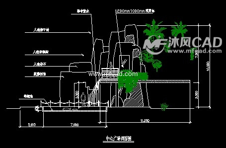 中心广场假山剖面图