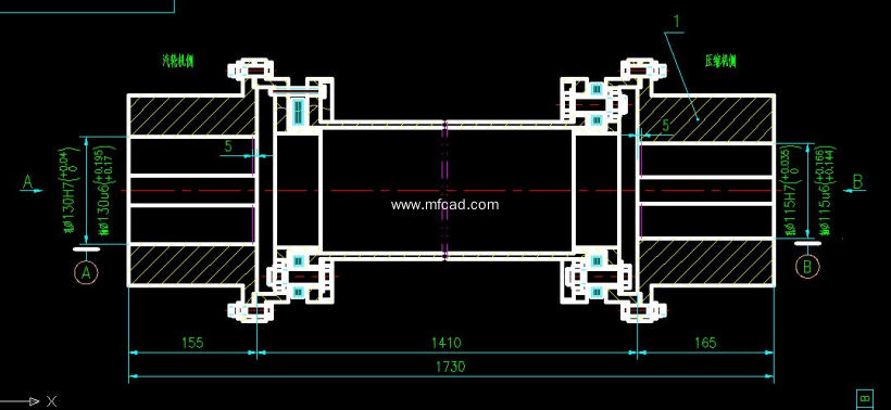 130转115转接轴联轴器 - autocad普通工程机械图纸
