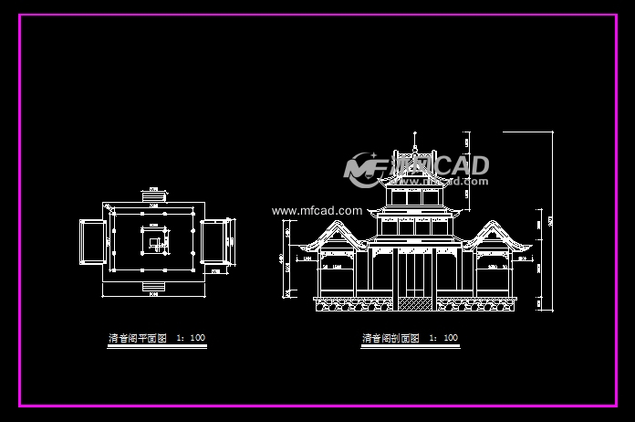 清音阁古建筑图纸 - cad古建模型、图片下载,免