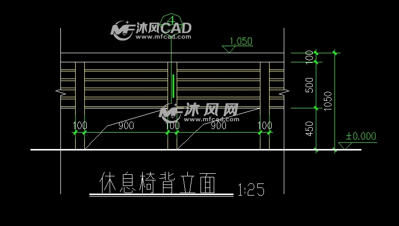 休息椅背立面图的图纸预览图