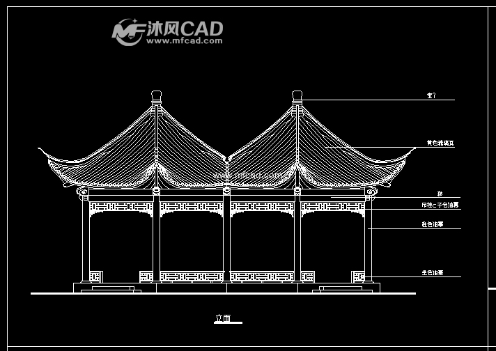 木结构六角连亭施工图 - cad廊、亭、榭图纸下