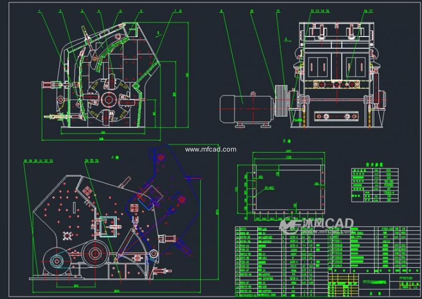 反击式破碎机的设计图纸 autocad矿山机械图纸下载 沐风图纸