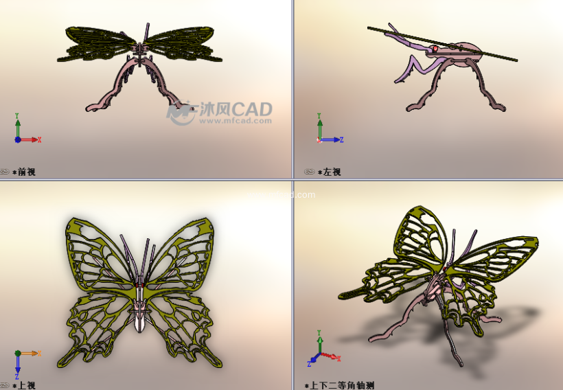 金属薄板拼图之蝴蝶三视图