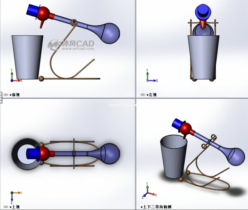 创意小发明(会倒酒的鸟) - solidworks机械设备模型