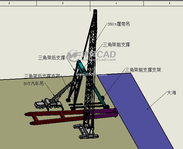 核电厂大型桅杆吊安装,内附有零件图,工程图,装配图,吊车站位吊装图.