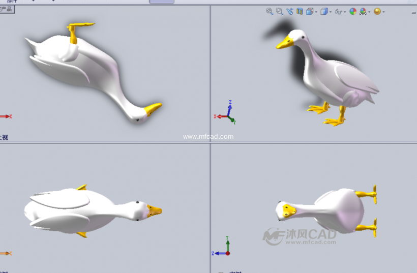 鸭子动物绘制模型三视图