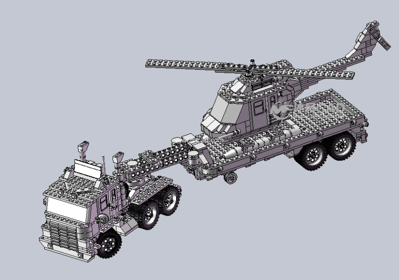 乐高拼图之直升机拖货卡车模型 - solidworks玩