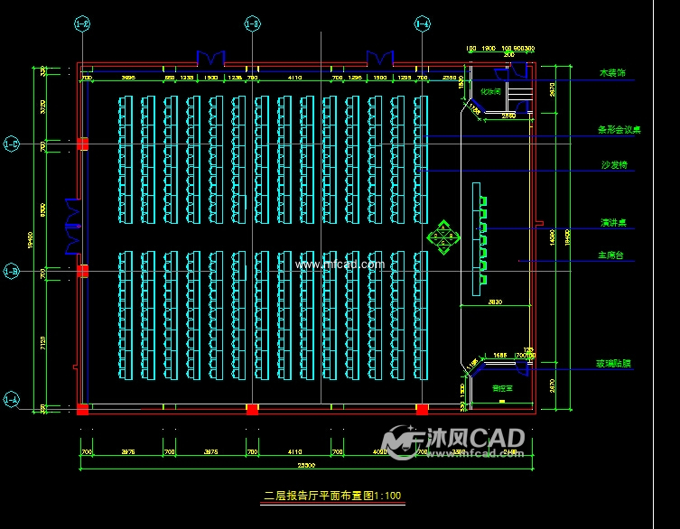300人报告厅装修施工图 - cad宾馆酒店及其他