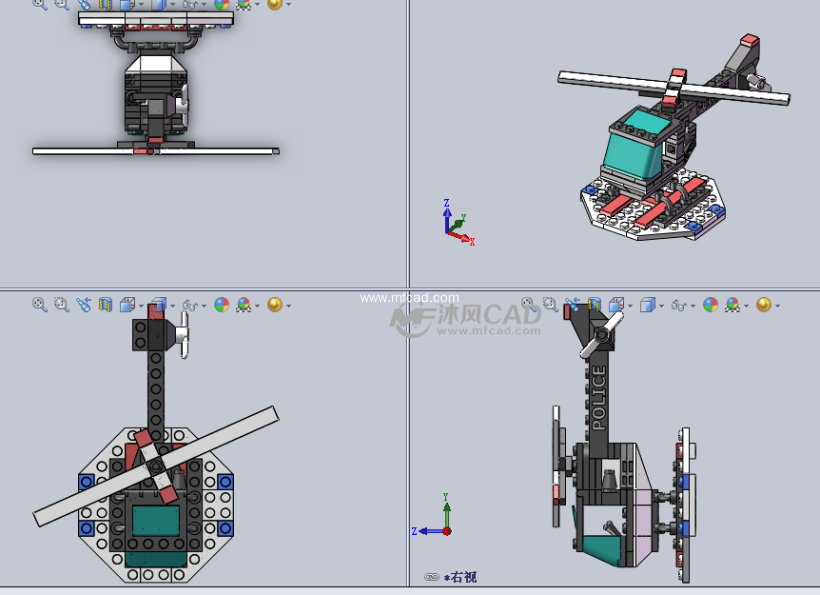 乐高工艺拼图之直升机设计模型三视图