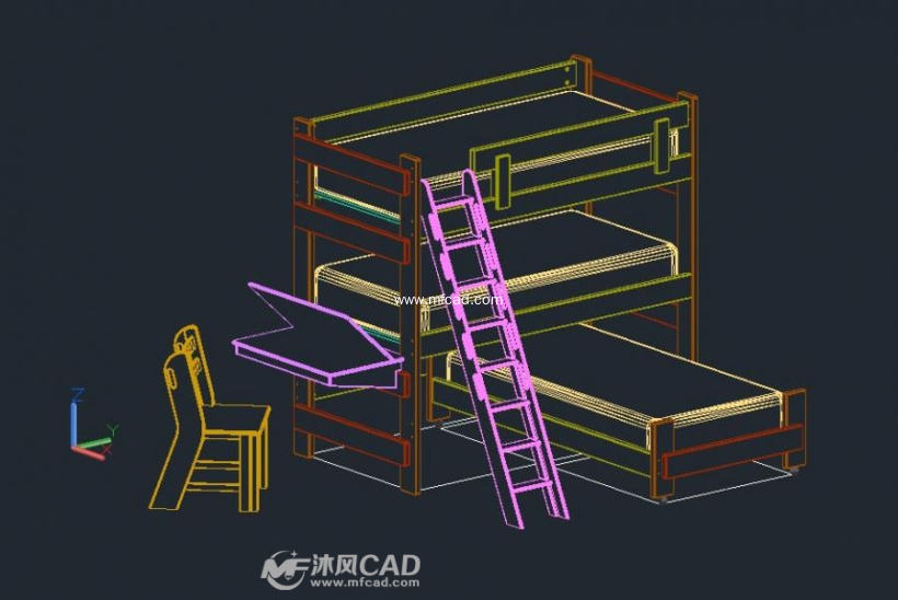 cad学校宿舍双层床(有写字台)三维模型