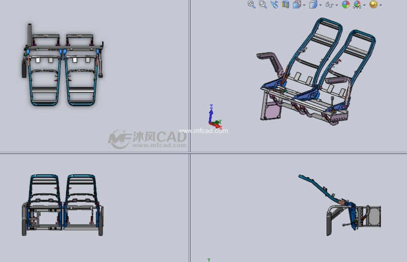 大巴座椅框架设计模型三视图