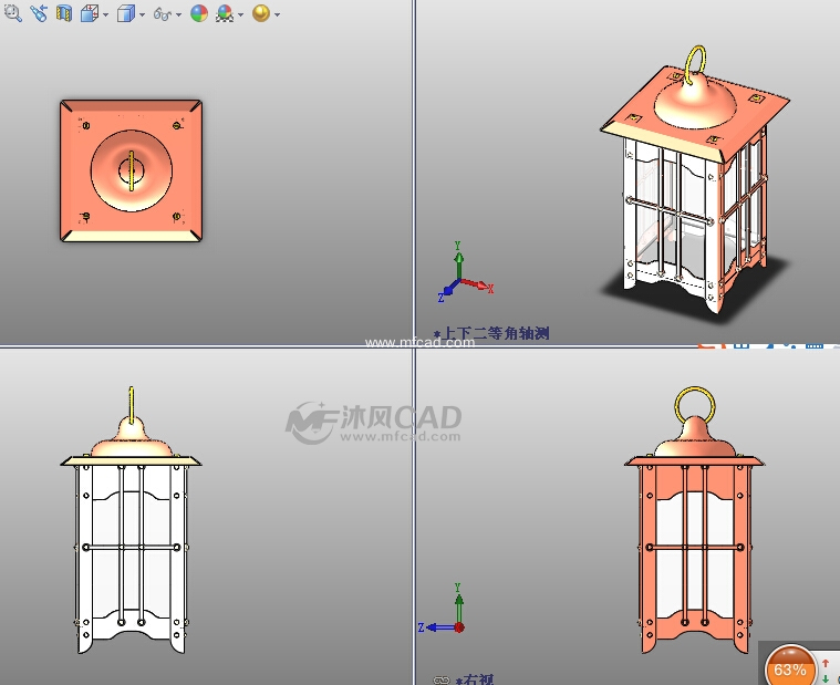 手提铜质灯笼设计模型 - solidworks生活用品类模型下载 - 沐风图纸