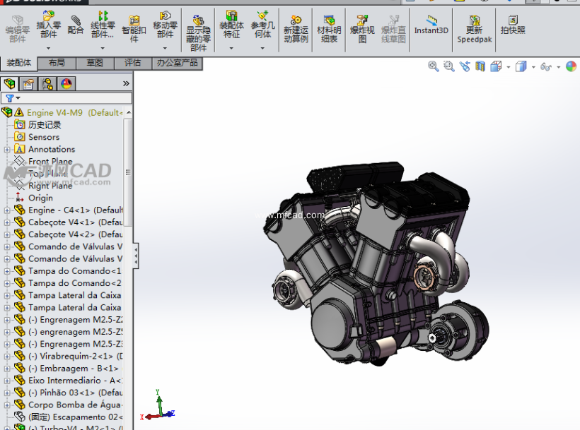 外国双涡轮V4 增压发动机模型