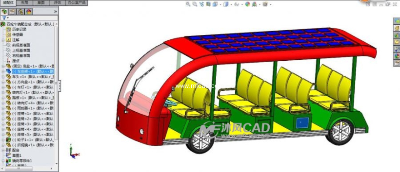 太阳能观光车 - solidworks交通工具模型下载 - 沐风