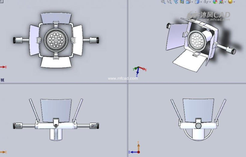 现场led照射灯设计模型三视图