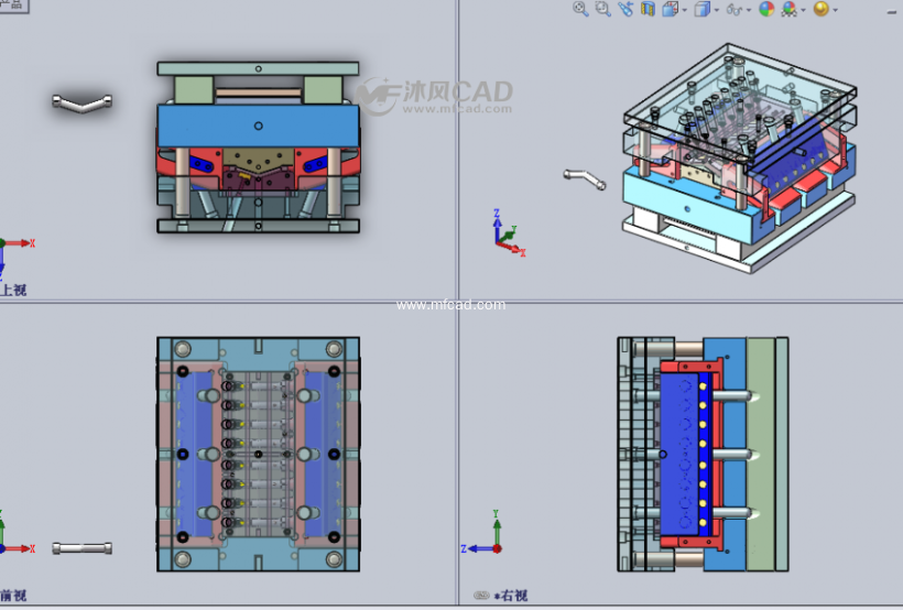 弯管连接器模具设计模型三视图