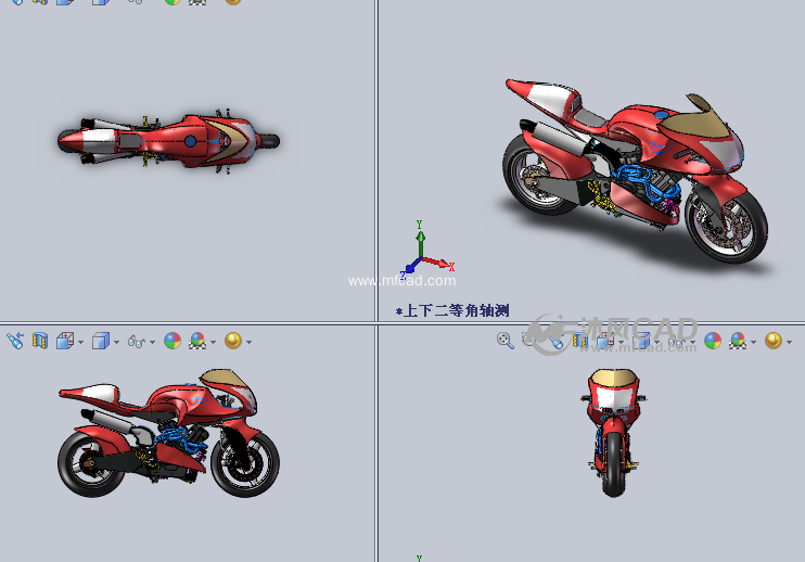 结构详细的赛车摩托车设计模型三视图