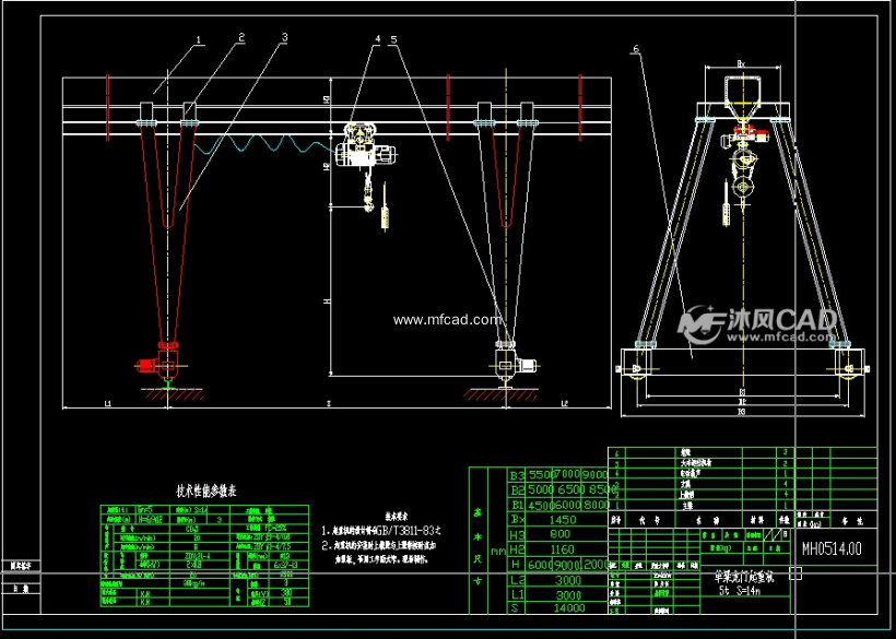 5吨18米跨单梁龙门吊图纸