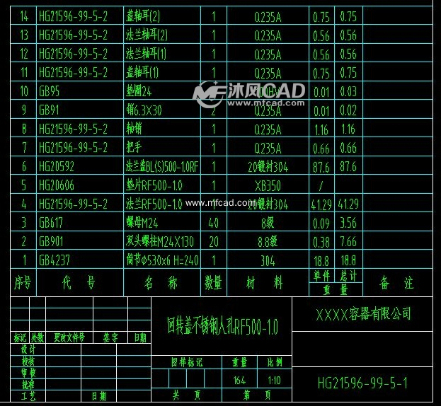 0回转盖人孔hg21596-99-5(dwg格式9张图)