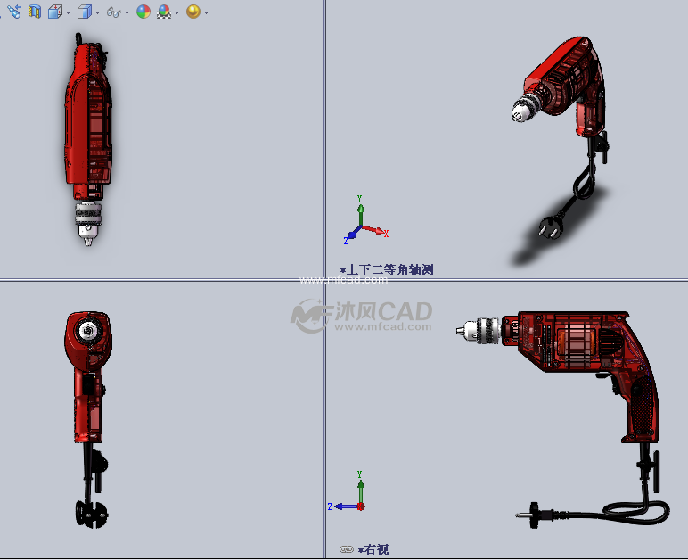 内部详解的手电钻设计模型三视图