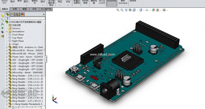 ATM51单片机开发电路板设计模型 - solidwork