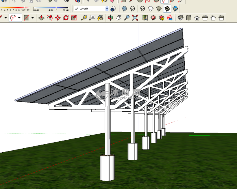 简单的光伏太阳能车棚设计 - sketchup景观模型