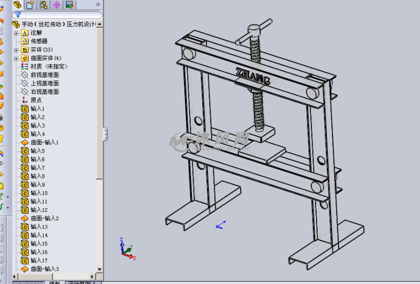 手动(丝杠传动)压力机设计模型 - solidworks机械设备