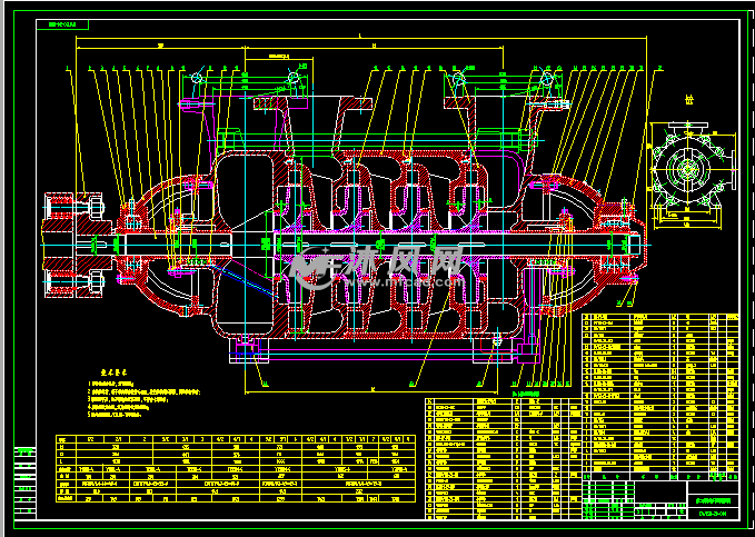 卧式多级泵装配图 - autocad泵阀类图纸下载 - 沐风图纸