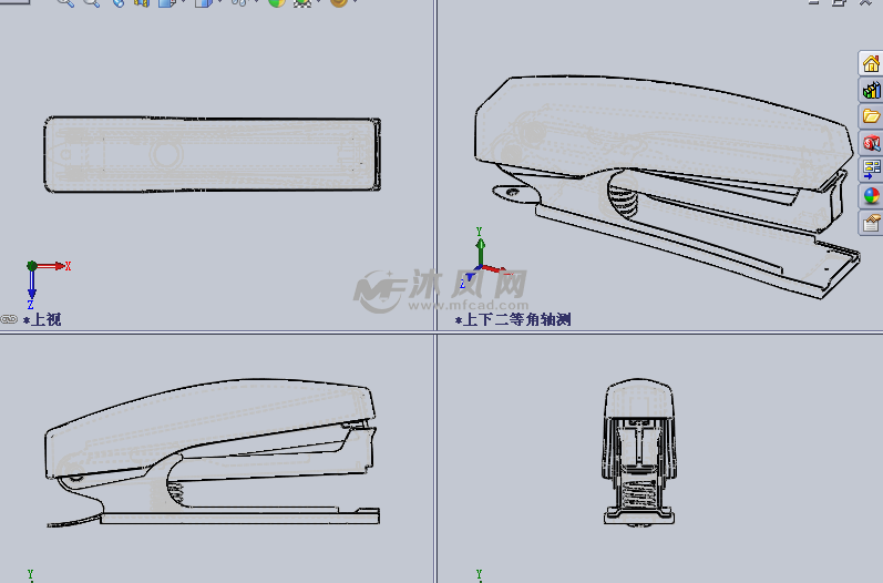 装订机设计模型透视三视图