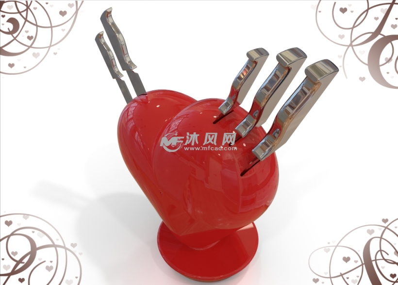 心脏样式的创意餐具刀架设计模型 - solidworks