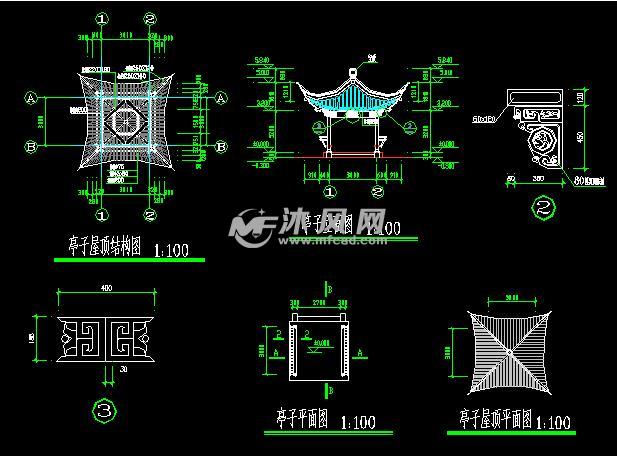 四方亭古建筑设计亭子屋顶结构图