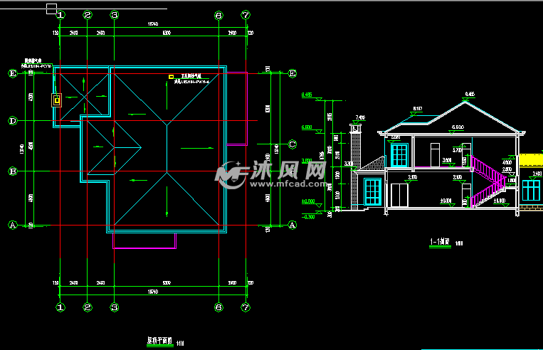 2层框架结构坡屋顶别墅设计图纸及效果图