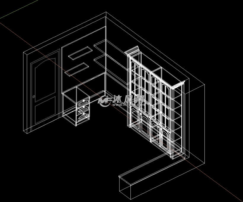 cad三维衣柜书柜书桌图纸u型实木书柜