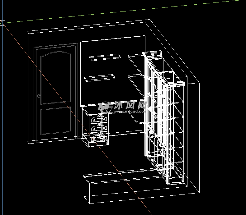 CAD三维衣柜书柜书桌图纸U型实木书柜 - cad