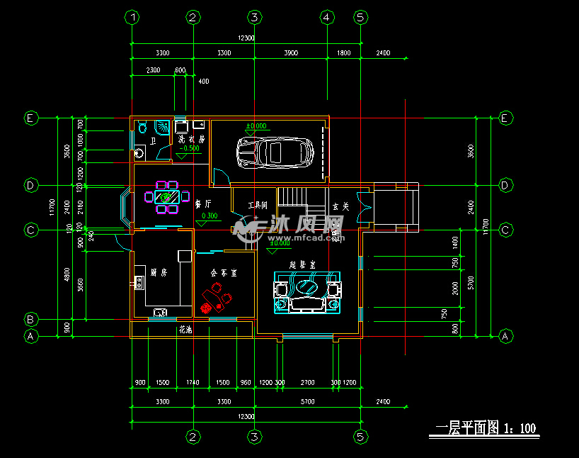 二层独栋别墅占地面积12.3米11.7米 - AutoCA