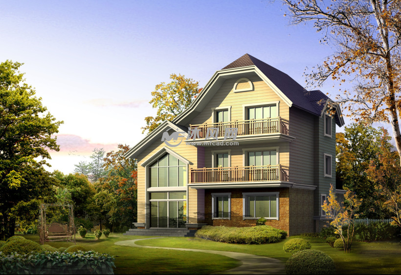 二层半独栋别墅设计图及效果图 - cad别墅效果