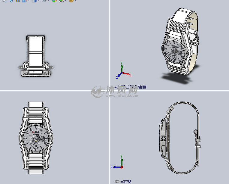 时尚男士机械电子手表设计模型三视图