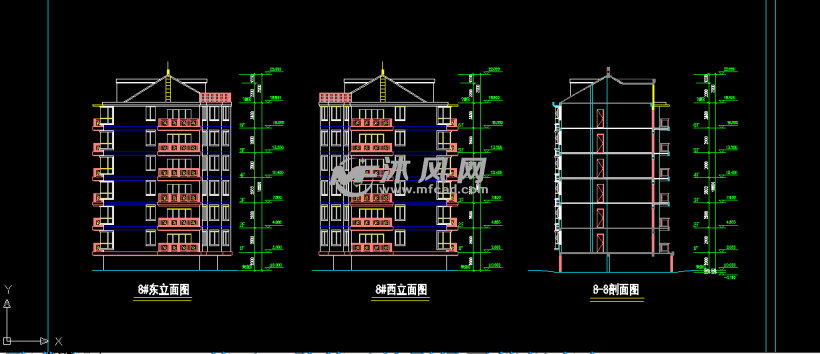 多层住宅楼平面图 - autocad建筑住宅单体平,立面图纸下载 - 沐风图纸