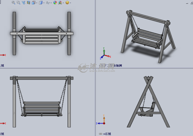 花园木质椅设计模型 - solidworks生活用品类模