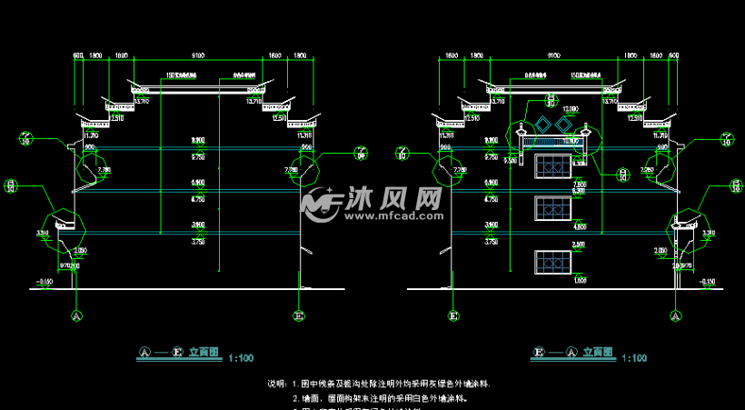 某农村徽派马头墙住宅楼建筑施工图 独栋别墅图纸及效果图下载