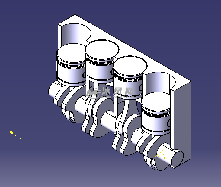 四缸发动机曲轴连杆机构 - catia交通工具模型