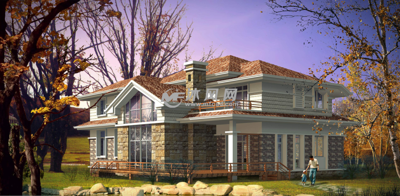 复古中式二层别墅 - 独栋别墅图纸及效果图下载