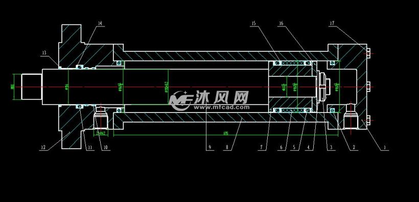 单活塞杆双作用液压缸装配图 autocad液压与气动图纸下载 沐风