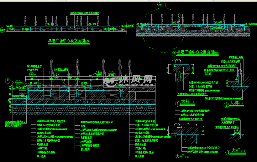 一套旱喷广场的施工图 - autocad水景喷泉施工图下载