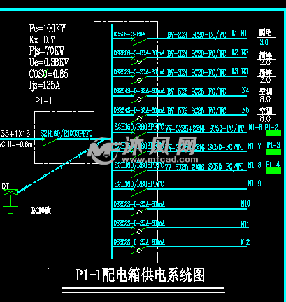 食堂配电箱供电系统图 - AutoCAD商业建筑电气