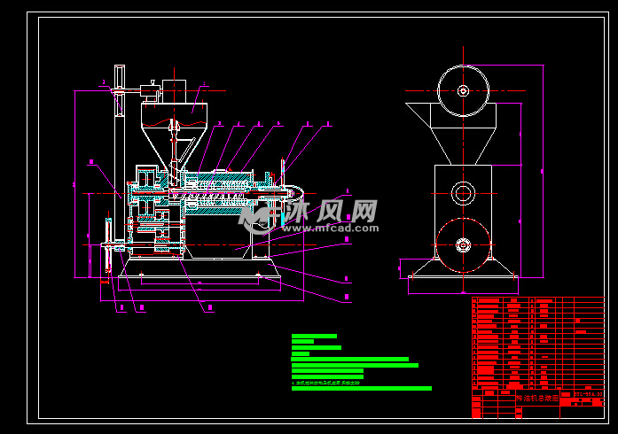 螺旋榨油机详细总装配图纸