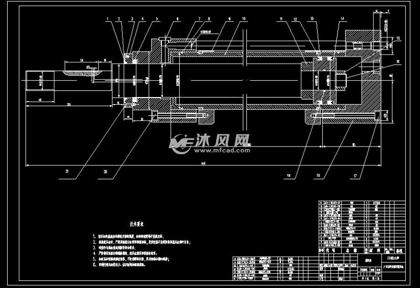 100单活塞杆液压缸装配图 - autocad液压与气动图纸