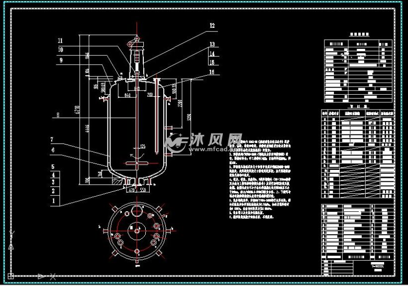 v-16000l搪玻璃反应罐装配图 - autocad化工环保设备