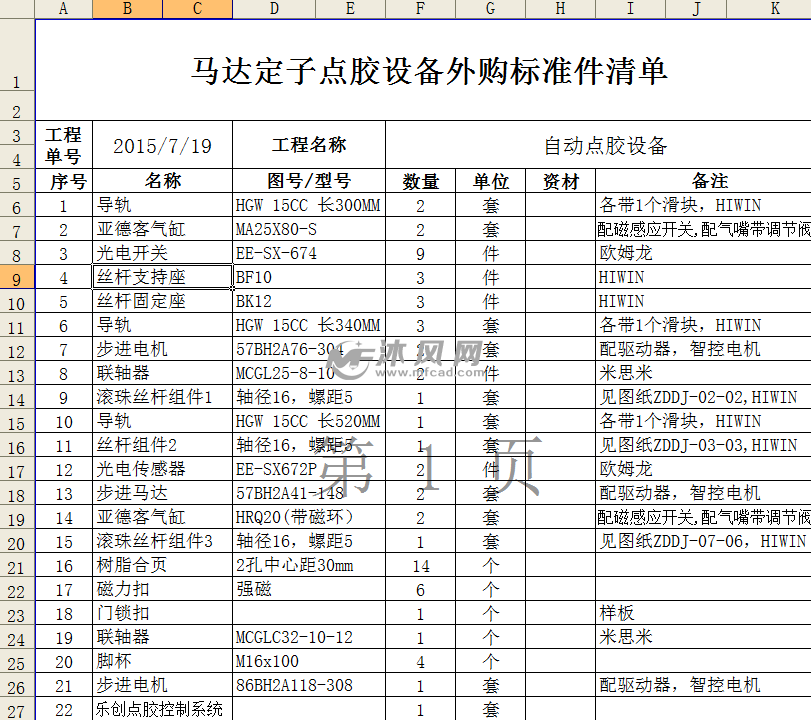 采购清单bom清单